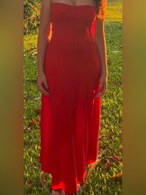 See You Monday Red A Line Strapless Maxi Dress M